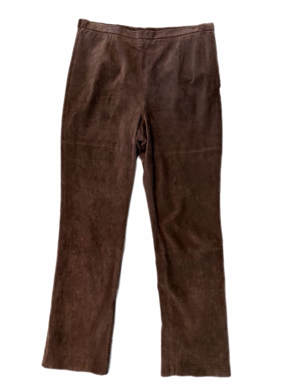 Y2K Terry Lewis Genuine Suede Leather Brown Pants Size 14 Straight Bootcut W 34”